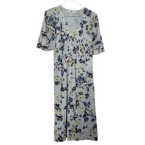 Diane Von Furstenberg Nala Dress Blue & Yellow Floral Babydoll Short Sleeve Sz M